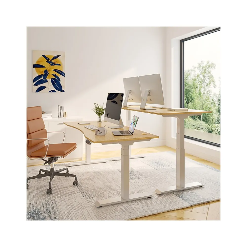 Standing Desks*FlexiSpot E7 72"W Electric Adjustable Bamboo Top Standing Desk, White (E7WCR7230LBZB)