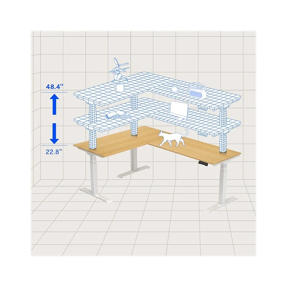 Standing Desks*FlexiSpot E7 76"W Electric L-Shaped Adjustable Top Standing Desk, White (E7LW557624BAM) Bamboo