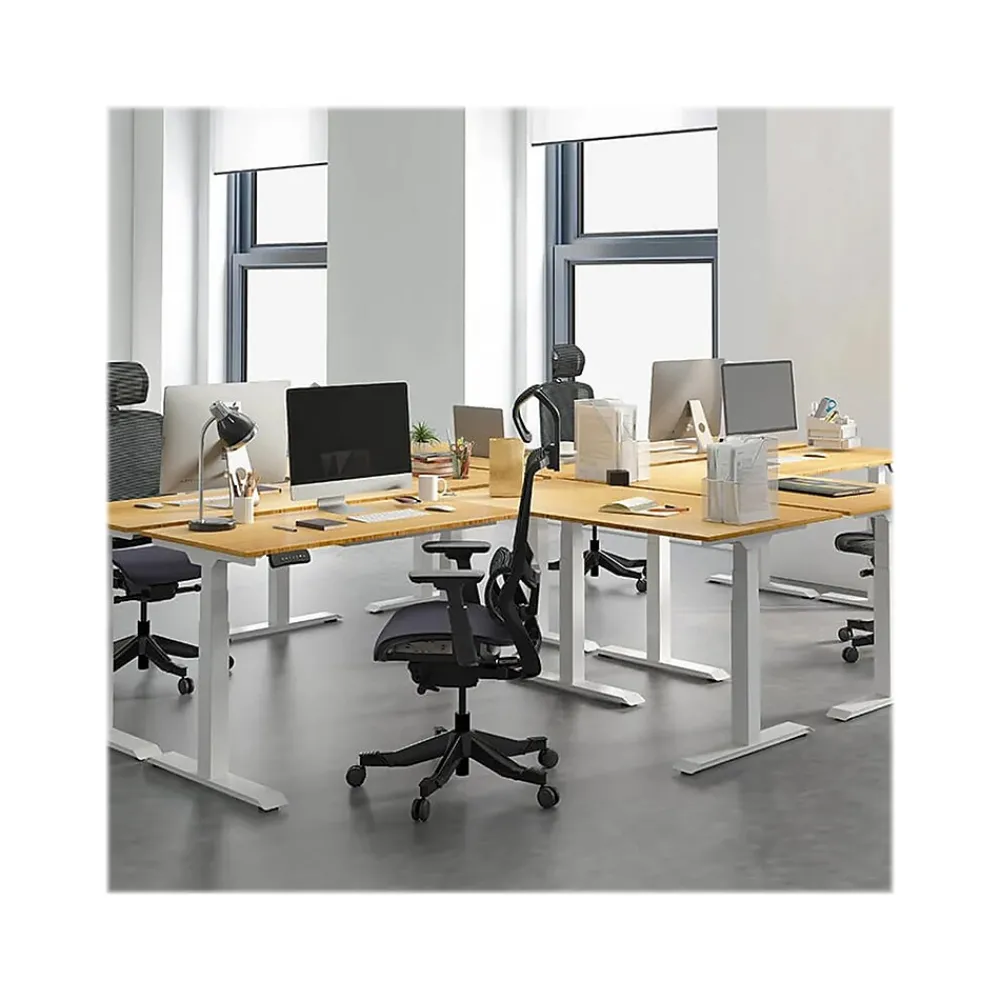 Standing Desks*FlexiSpot E7 76"W Electric L-Shaped Adjustable Top Standing Desk, White (E7LW557624BAM) Bamboo