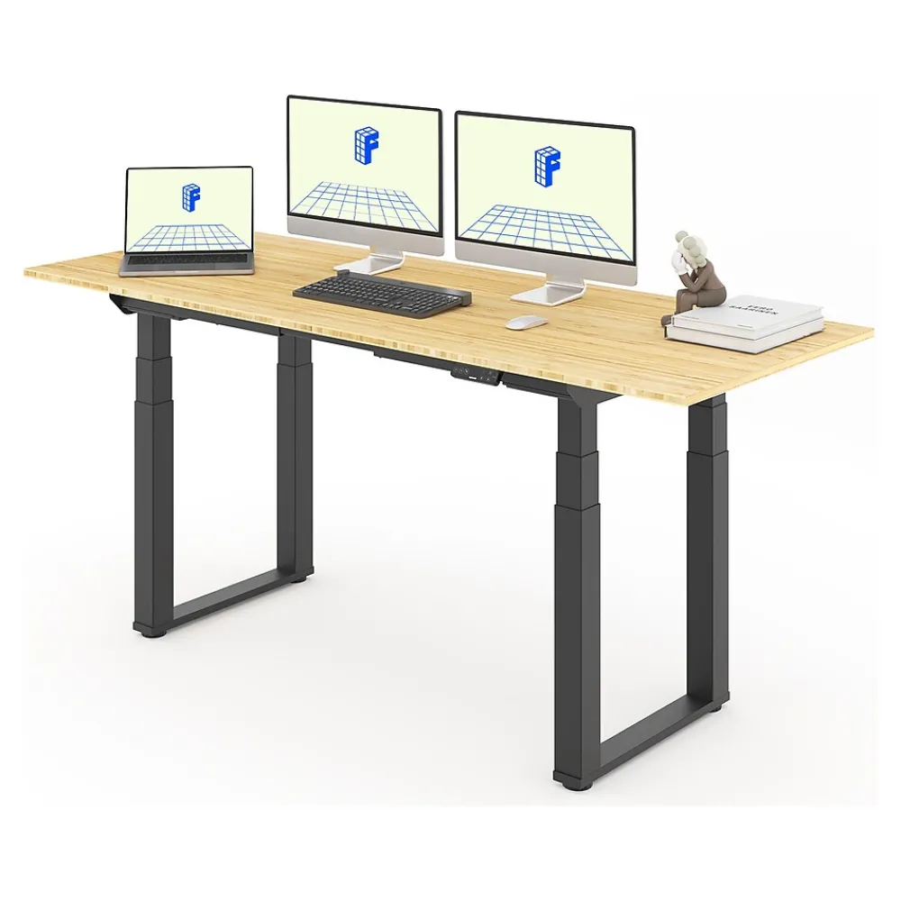 Standing Desks*FlexiSpot E7Q 72"W Electric Adjustable Standing Desk, Bamboo/Black (E7QBR7230-LBZB)