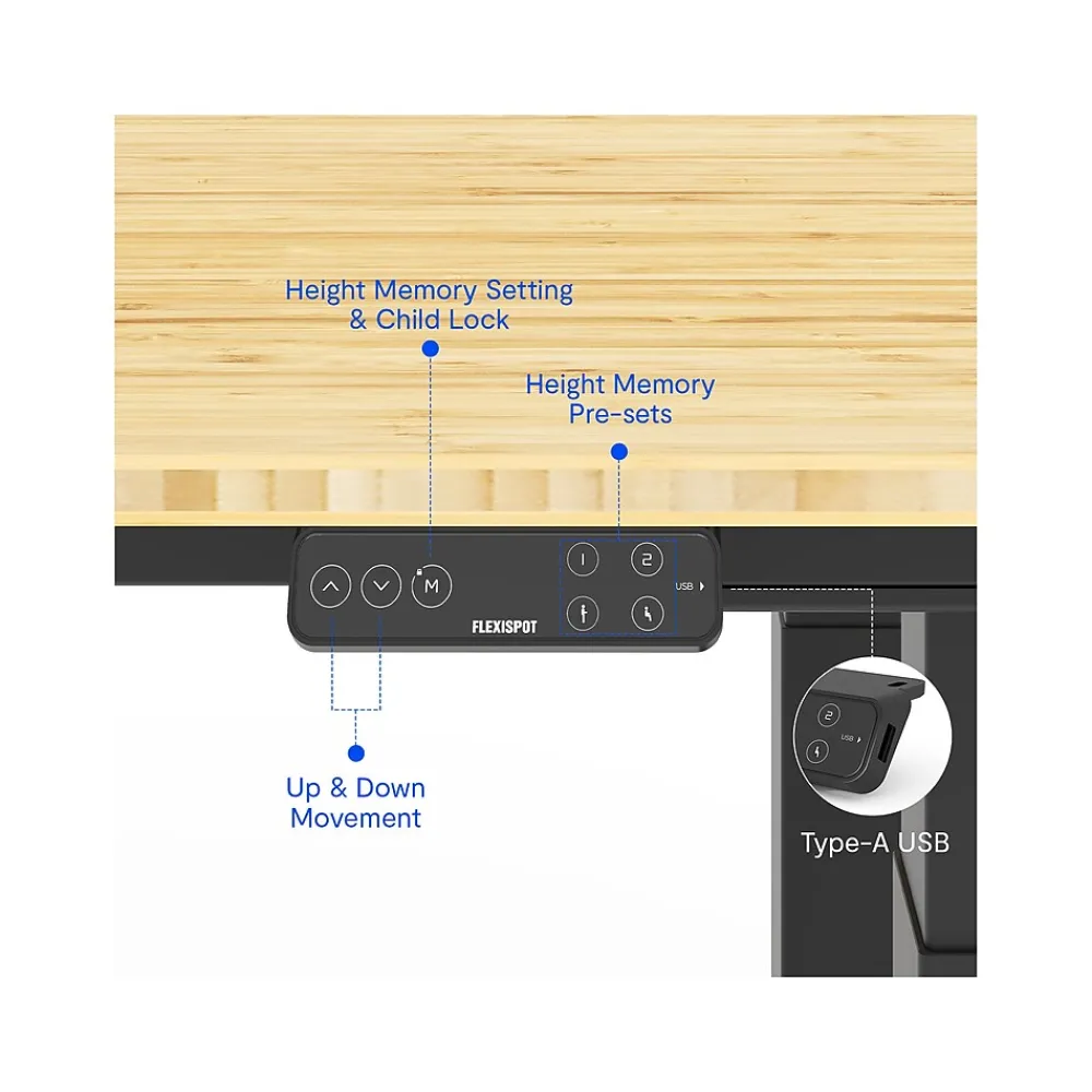 Standing Desks*FlexiSpot E7Q 72"W Electric Adjustable Standing Desk, Bamboo/Black (E7QBR7230-LBZB)