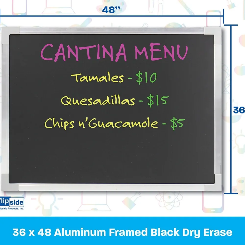 Dry Erase*Flipside Dry-Erase Blackboard, Aluminum Frame, 36" x 48" (17941)