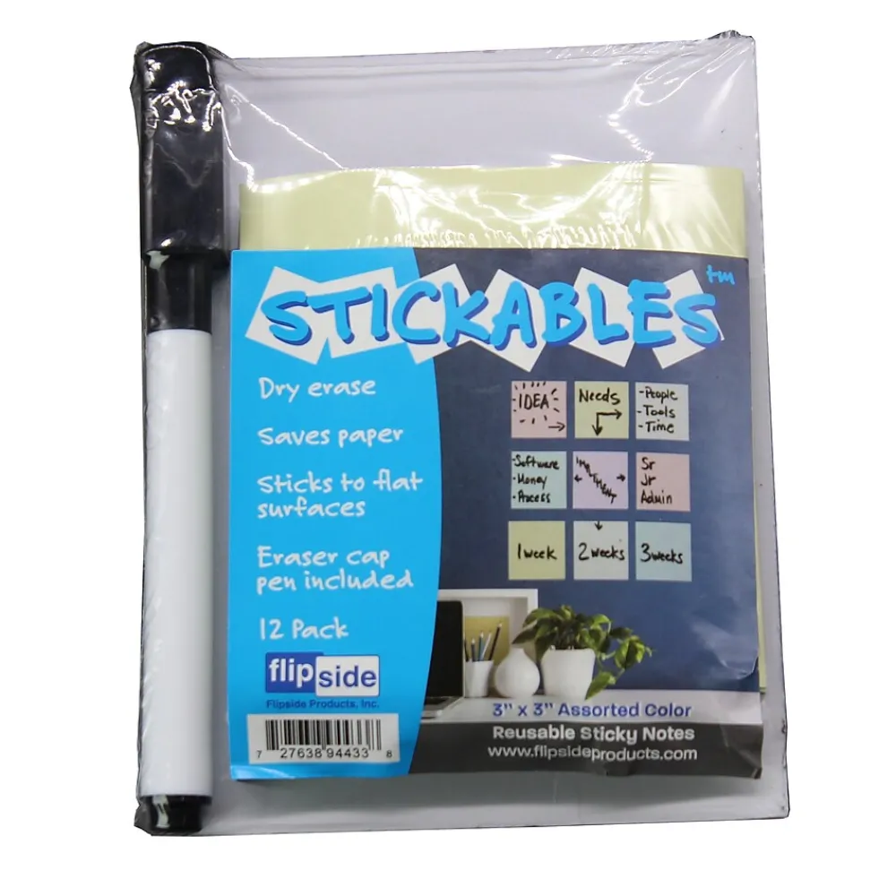 Dry Erase*Flipside Dry-Erase Sticky Notes, 3" x 3", 12/Pack (94433)