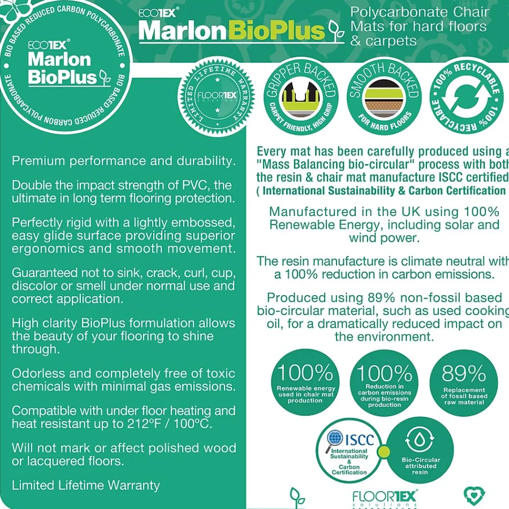 Chair Mats*Floortex Ecotex BioPlus Carpet Chair Mat, 35" x 47", Clear Bio Based Polycarbonate (NCCMFLBG0002)