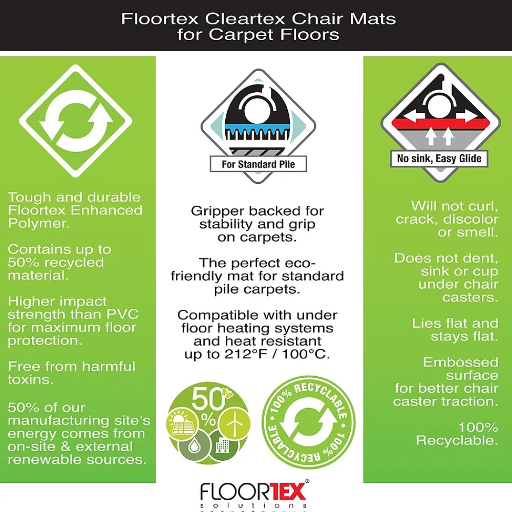Chair Mats*Floortex Evolutionmat Carpet Chair Mat, 48" x 79", Designed for Standard-Pile Carpet, Clear Enhanced Polymer (ECO114879EP)