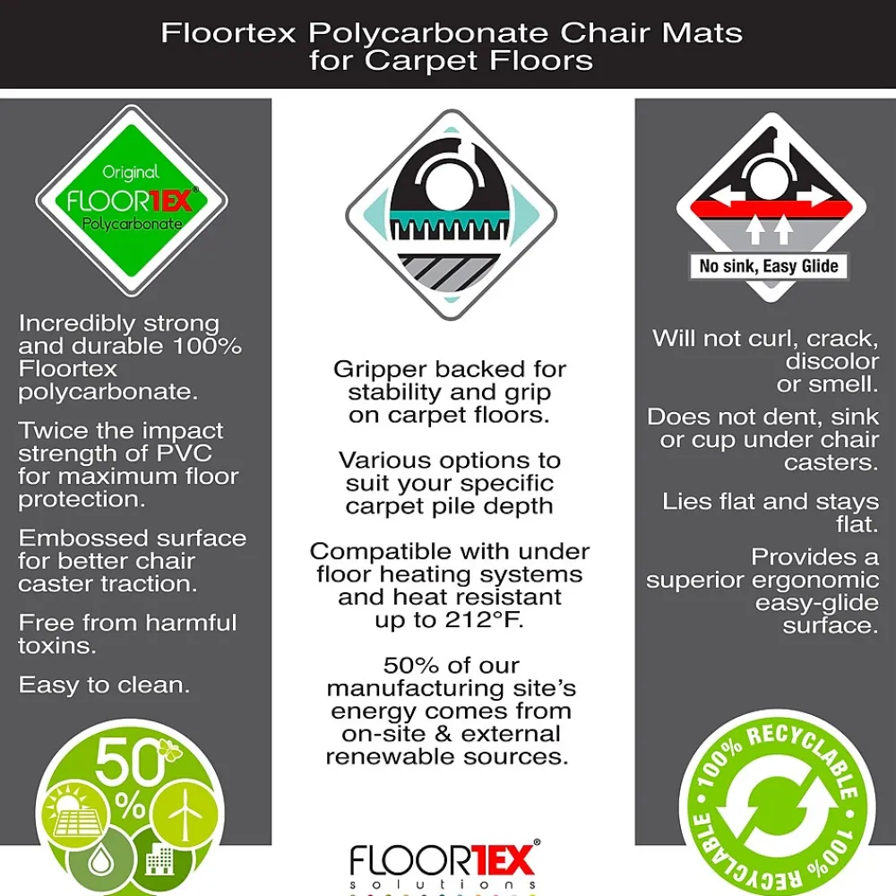 Chair Mats*Floortex Ultimat Carpet Chair Mat, 48" x 118", Designed for Medium-Pile Carpet, Clear Polycarbonate (FR1130023ER)
