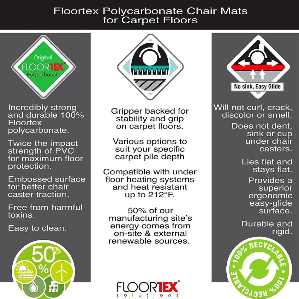 Chair Mats*Floortex Ultimat Carpet Chair Mat, 30" x 47", Designed for Medium-Pile Carpet, Clear Polycarbonate (11197523ER)