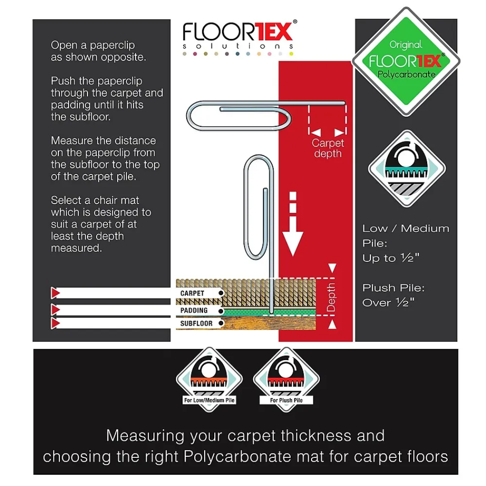 Chair Mats*Floortex Valuemat Plus Chair Mat, 36" x 48", Designed for Low-Pile Carpet, Clear Polycarbonate (FC119020ER)