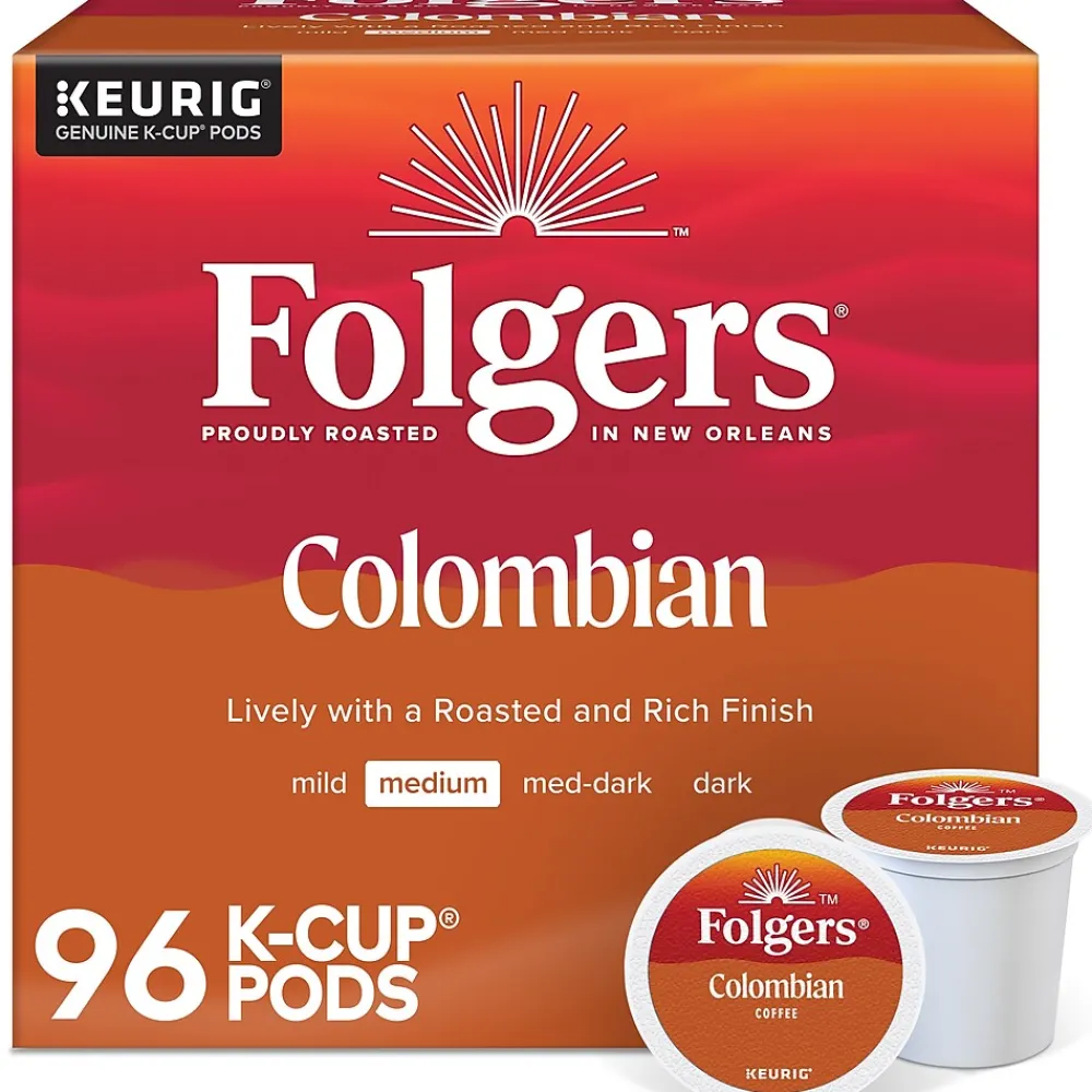 Folgers 100% Colombian Coffee, Keurig K-Cup Pod, Medium Roast, 24/Box, 4 Boxes/Carton (6659CT)
