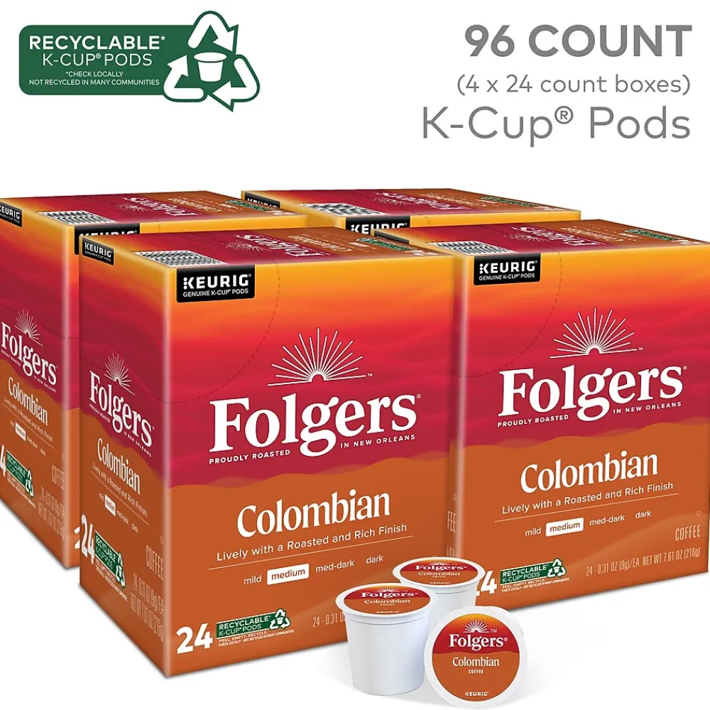 Folgers 100% Colombian Coffee, Keurig K-Cup Pod, Medium Roast, 24/Box, 4 Boxes/Carton (6659CT)