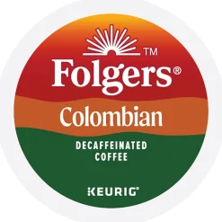 Folgers 100% Colombian Decaf Coffee, Keurig K-Cup Pod, Medium Roast, 96/Carton (5000053359CT)