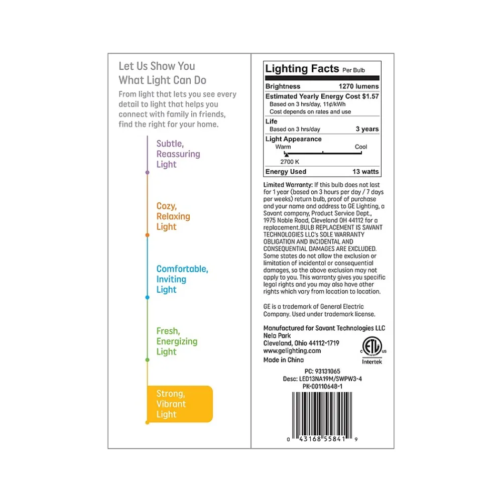 GE 13 Watt Soft White LED neral-Purpose Bulb, 4/Pack (93131065)
