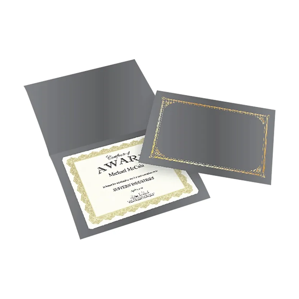 Awards & Certificates*Geographics Classic Linen Certificate Holders, 8.5" x 11", Gray/Gold, 6/Pack (49323)
