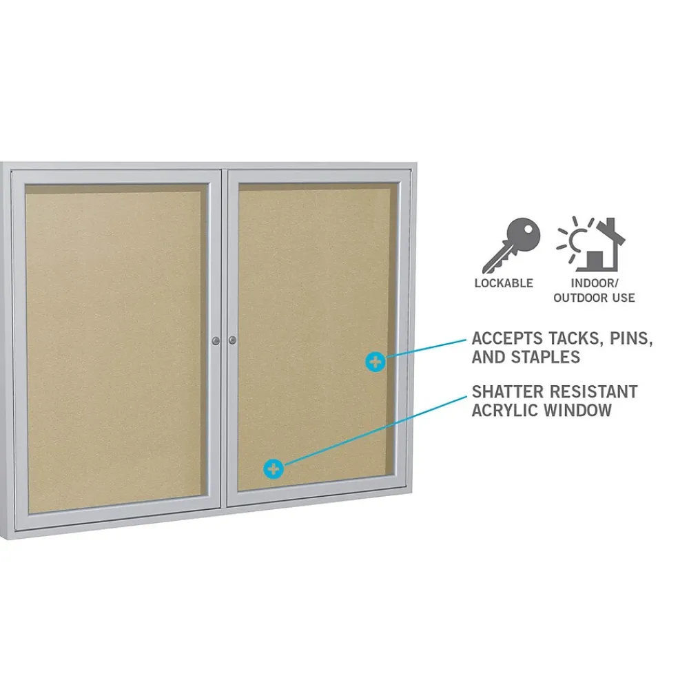 Bulletin*Ghent 4' H x 8' W Enclosed Vinyl Bulletin Board with Satin Frame, 3 Door, Silver (PA34896VX-193)