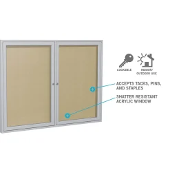 Bulletin*Ghent 3' H x 5' W Enclosed Vinyl Bulletin Board with Satin Frame, 2 Door (PA23660VX-181)
