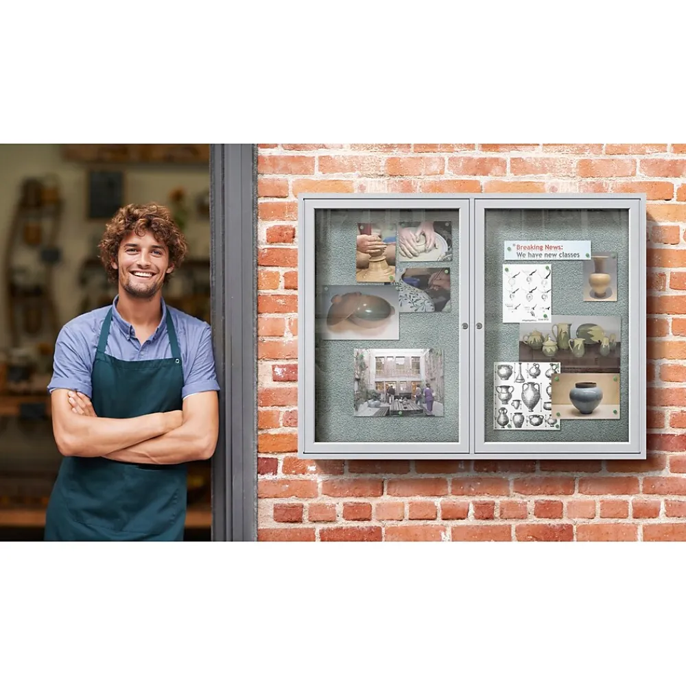 Bulletin*Ghent 3' H x 5' W Enclosed Vinyl Bulletin Board with Satin Frame, 2 Door (PA23660VX-181)