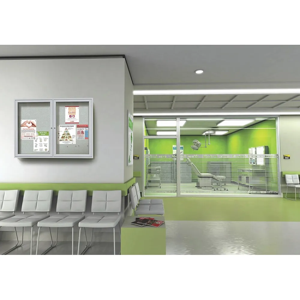 Bulletin*Ghent 3' H x 5' W Enclosed Vinyl Bulletin Board with Satin Frame, 2 Door (PA23660VX-181)