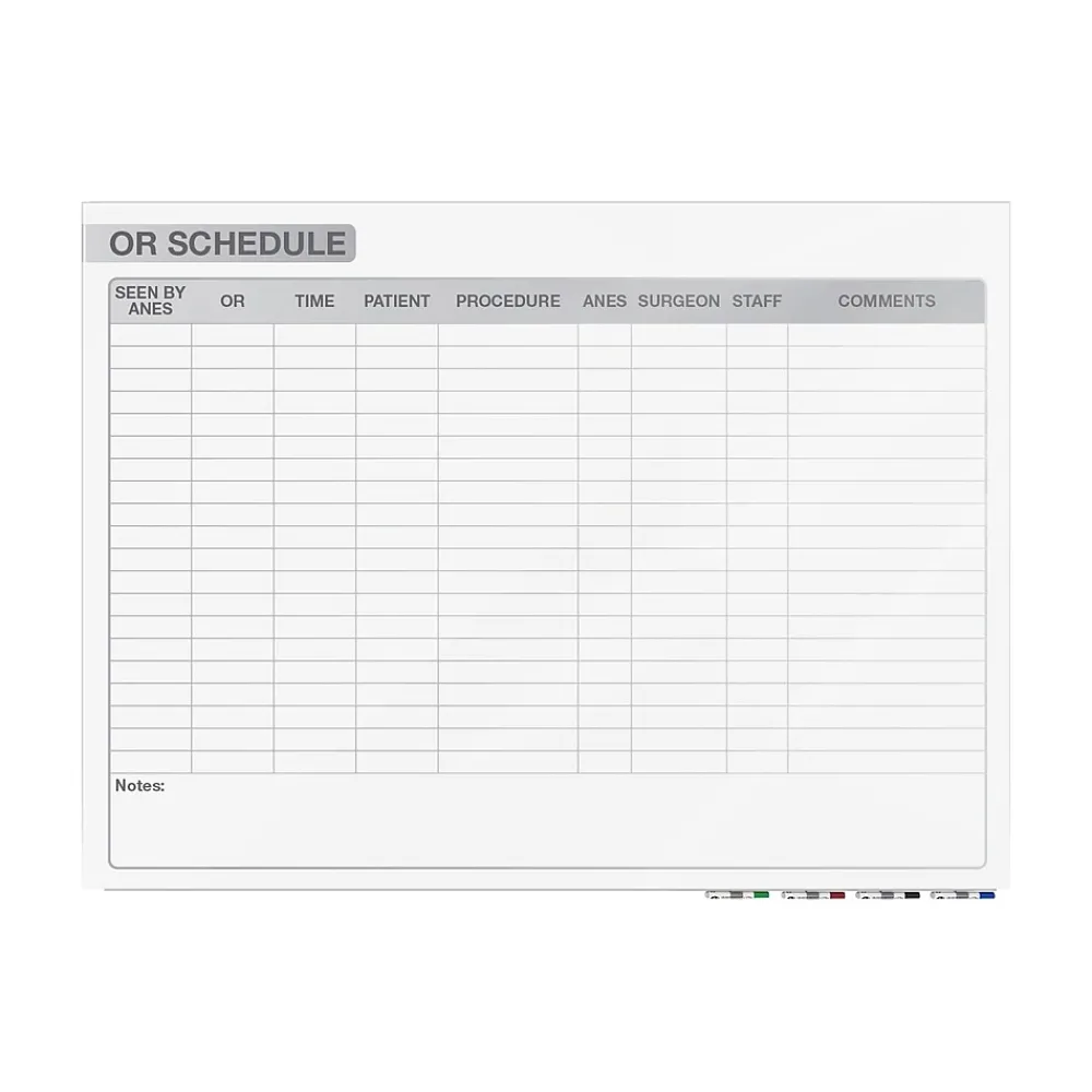 Dry Erase*Ghent Aria OR Schedule Magnetic Glass Dry-Erase Whiteboard, 4'H x 8'W (GRPARIASM13S-48)