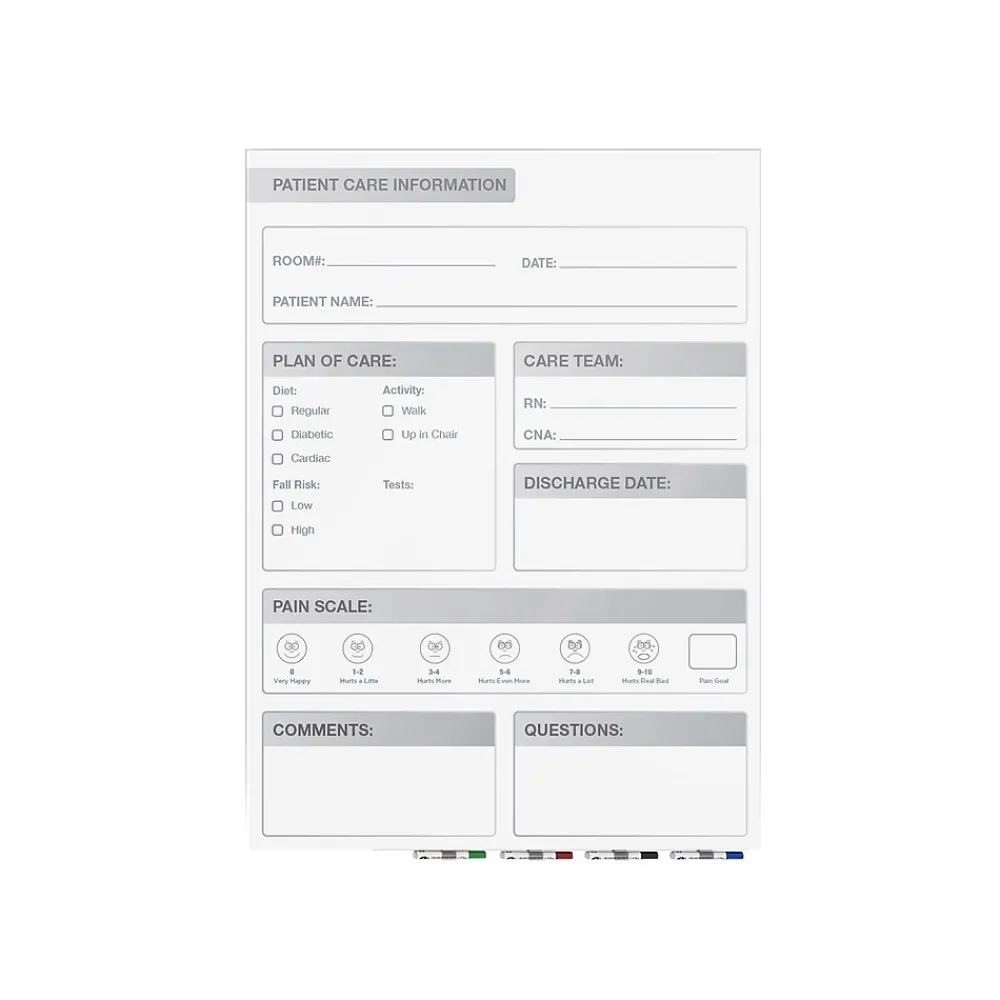 Dry Erase*Ghent Aria Patient Room Magnetic Glass Dry-Erase Whiteboard, 3'H x 2'W (GRPARIASM11P-23)