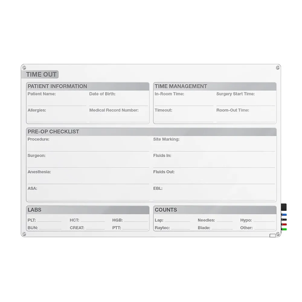 Dry Erase*Ghent Aria Time Out Magnetic Glass Dry-Erase Whiteboard, 2'H x 3'W (GRPARIASM12T-23)