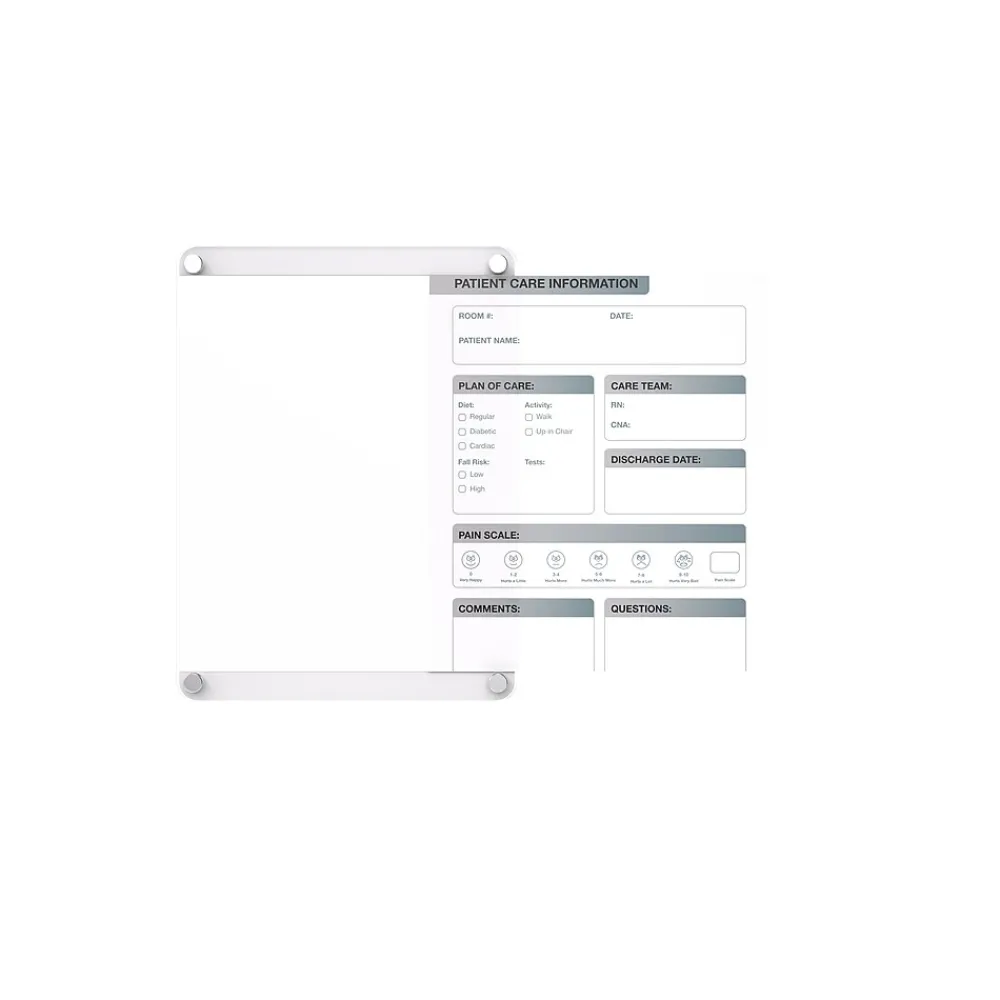 Dry Erase*Ghent Changeable Patient Room Glass Dry-Erase Whiteboard, 24"H x 18"W (GRPHMYRNFM11P-18-12V)