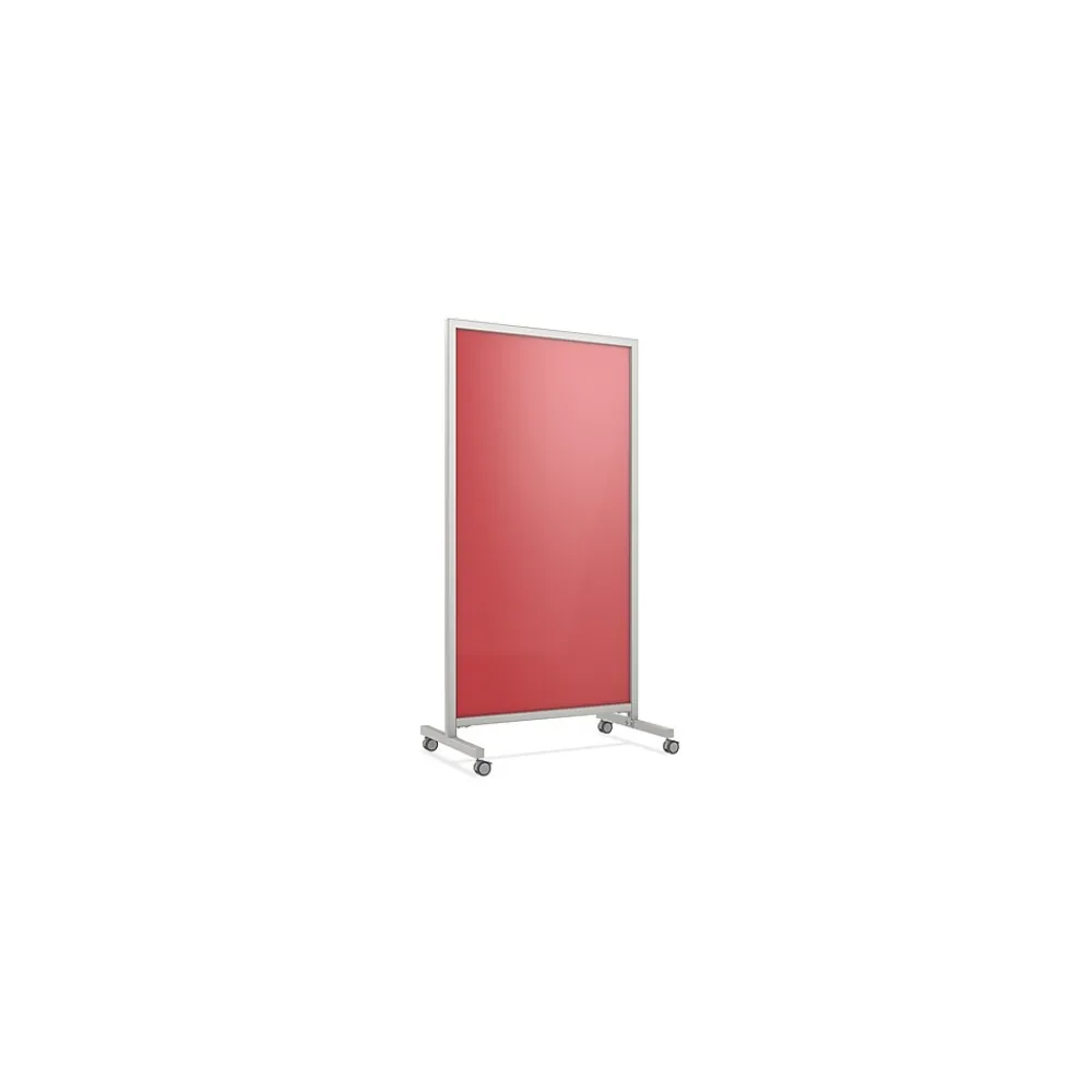 Dry Erase*Ghent EZ Glass Mobile Dry-Erase Whiteboard, Aluminum Frame, 75"H x 38"W (EZ1NA7538RS)