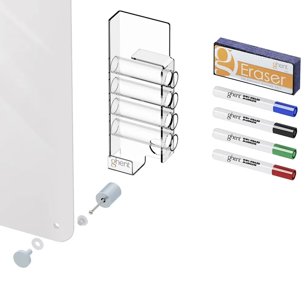 Dry Erase*Ghent Harmony 4'H x 5'W Magnetic Glass Whiteboard with Radius Corners, White (HMYRM45WH)