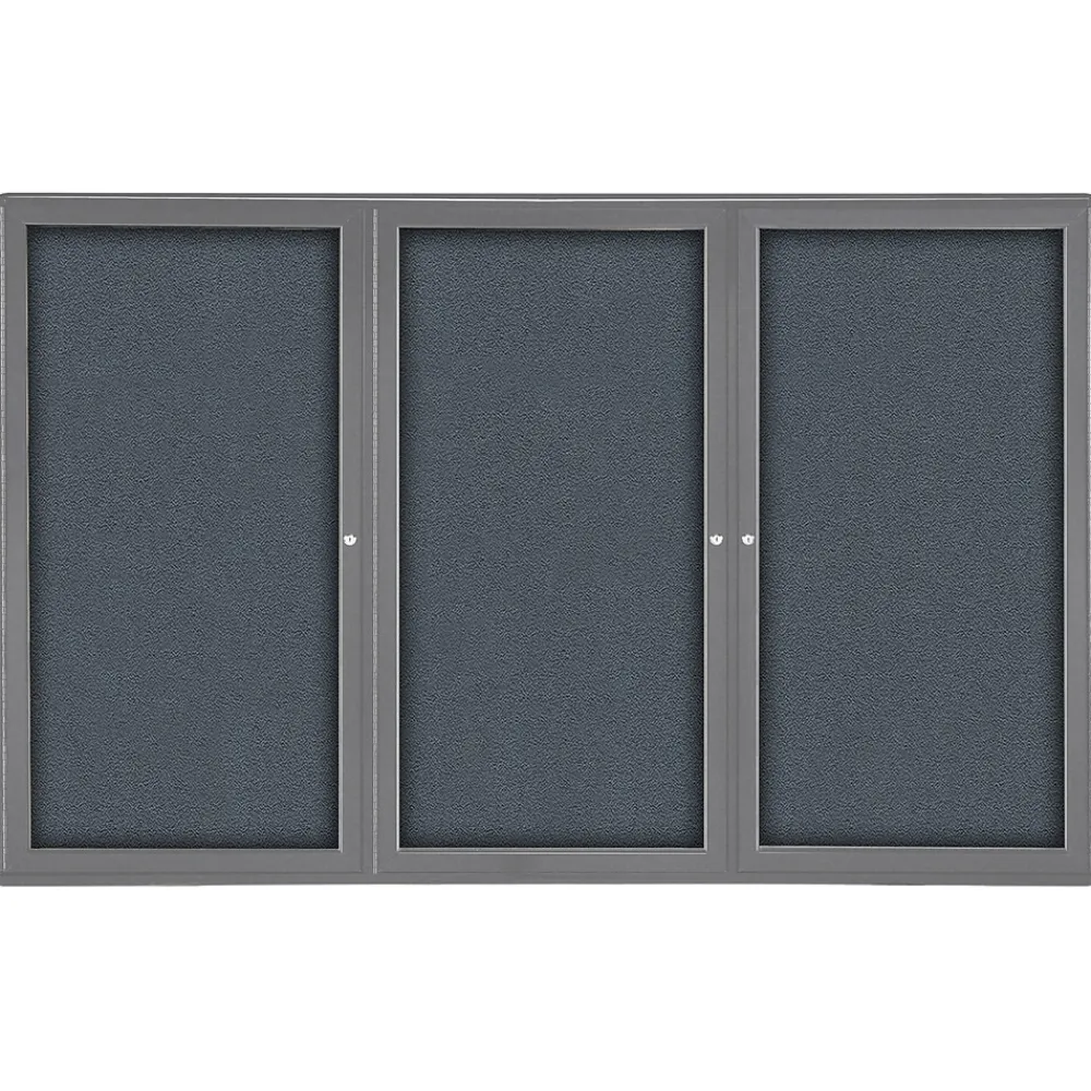 Bulletin*Ghent Ovation 4' H x 6' W Enclosed Fabric Bulletin Board with Gray Frame, 3 Door, Gray (OVG5-F91)