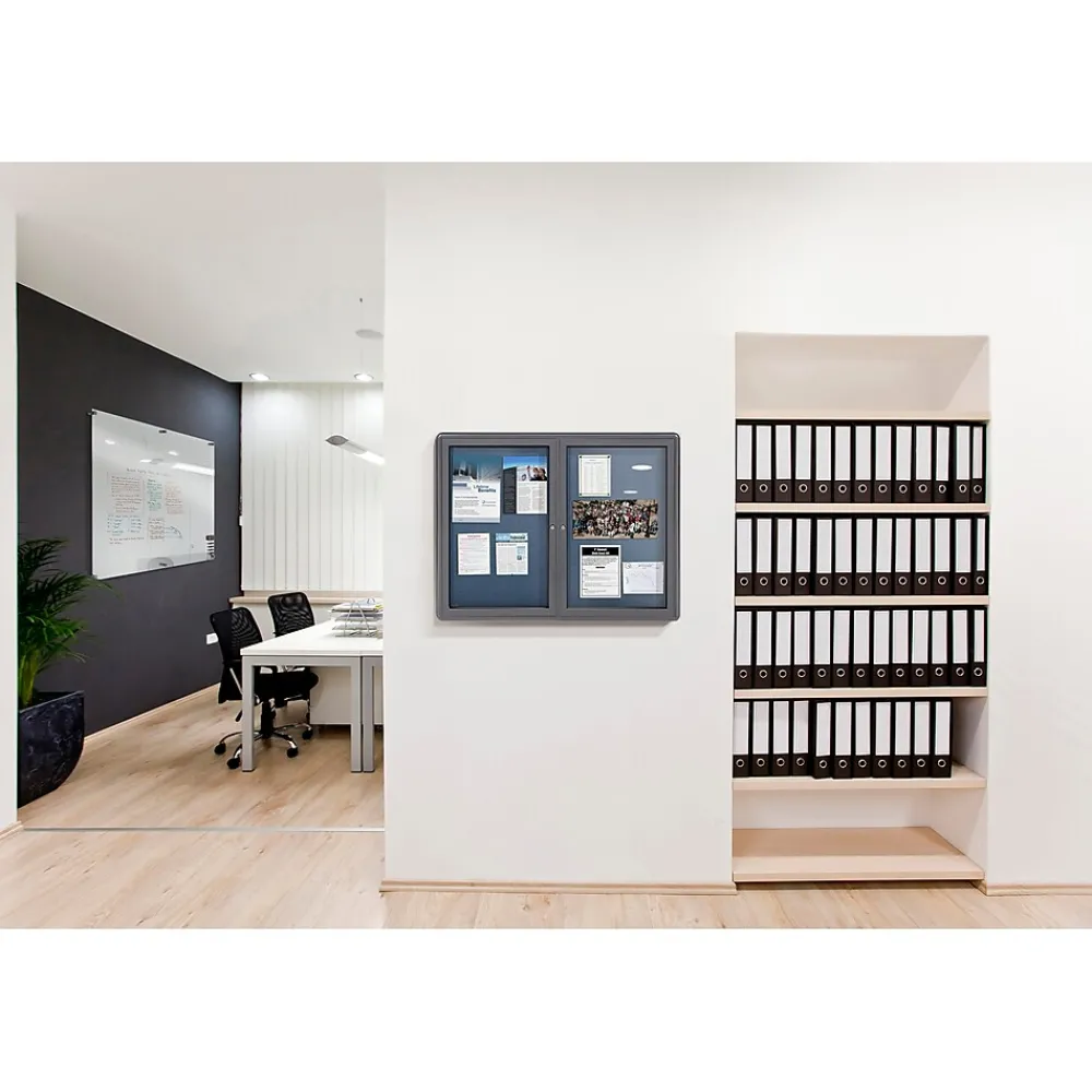 Bulletin*Ghent Ovation 4' H x 6' W Enclosed Fabric Bulletin Board with Gray Frame, 3 Door, Gray (OVG5-F91)