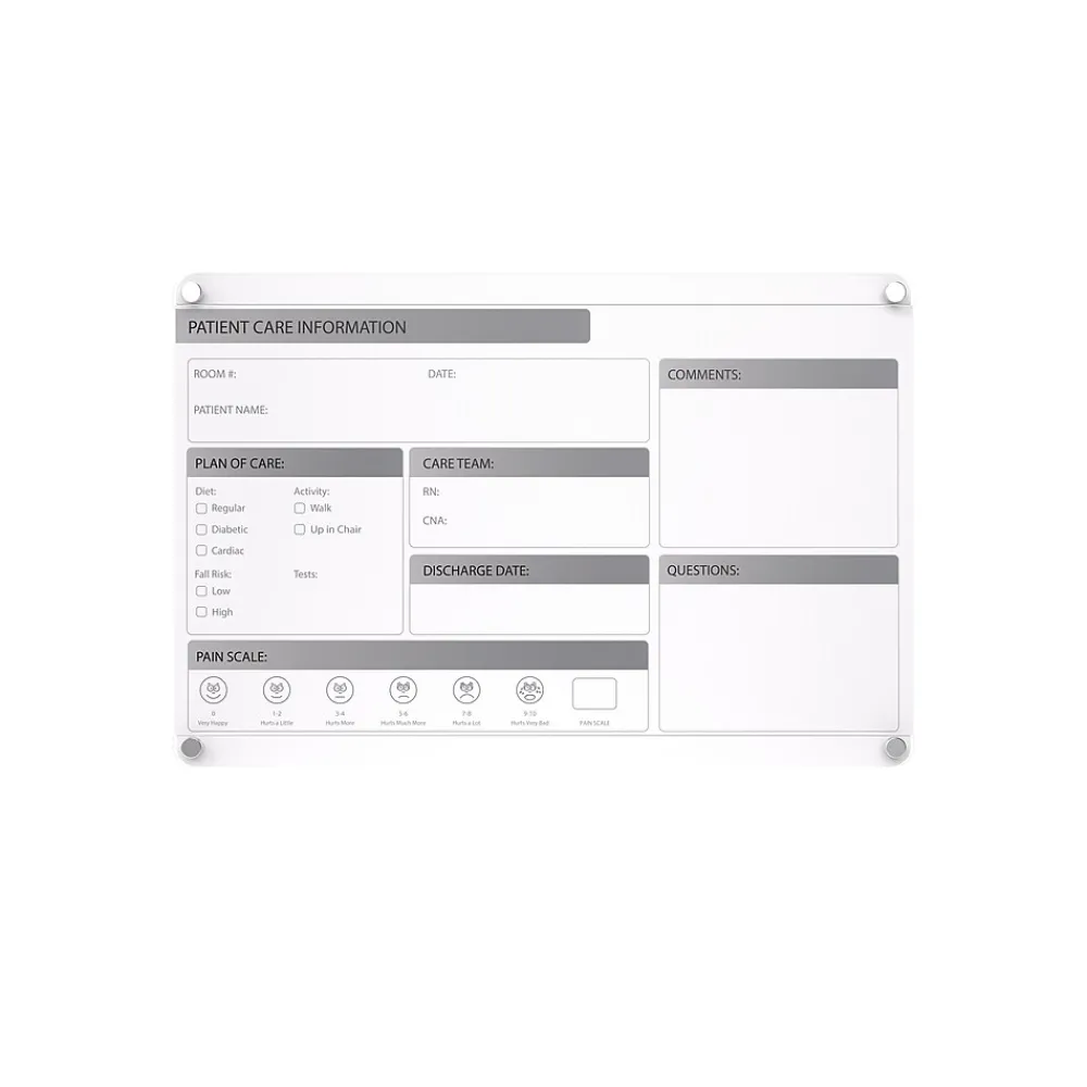 Dry Erase*Ghent Slide Changeable Patient Room Glass Dry-Erase Whiteboard, 24"H x 36"W (GRPHMYRNFM11P-23-12H)