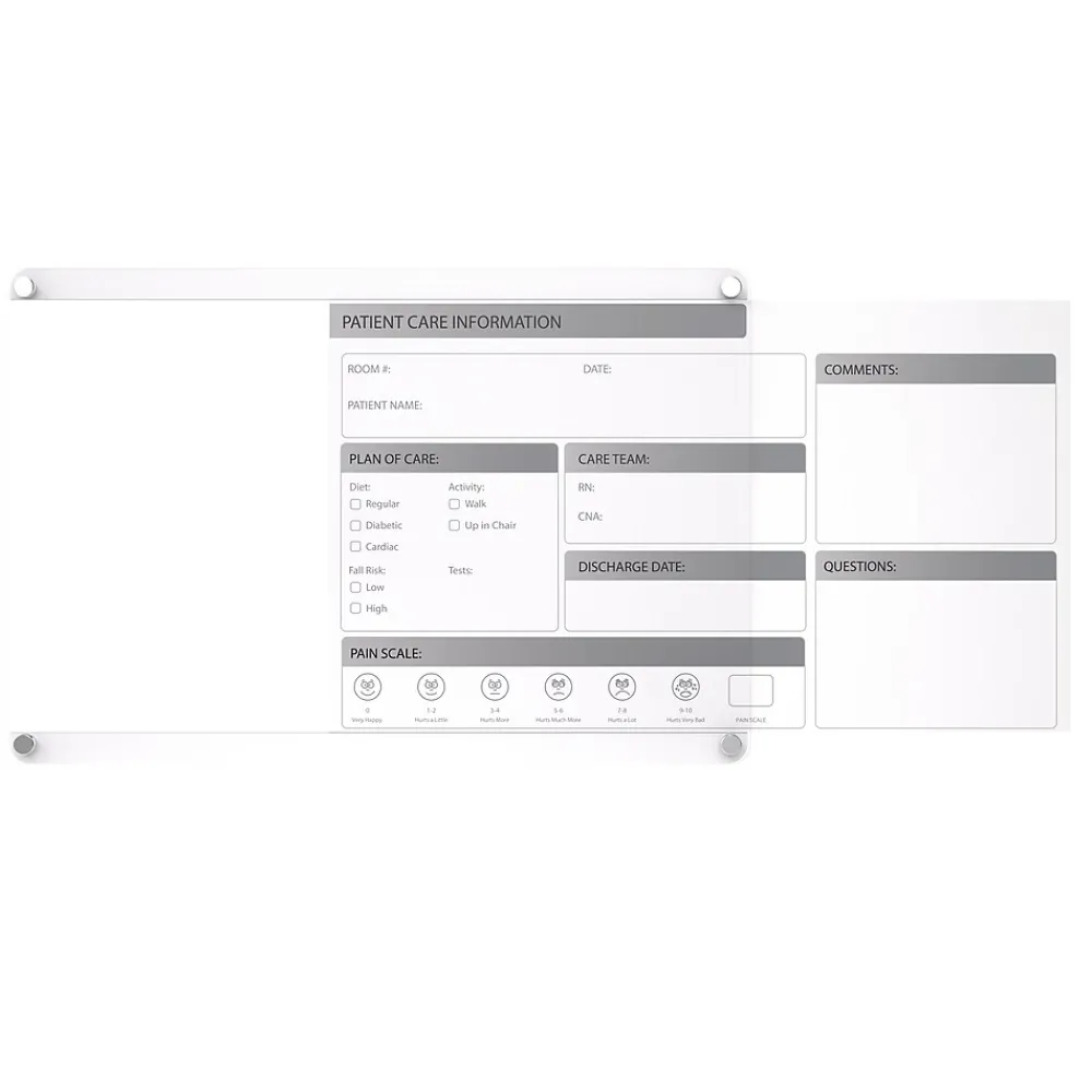 Dry Erase*Ghent Slide Changeable Patient Room Glass Dry-Erase Whiteboard, 24"H x 36"W (GRPHMYRNFM11P-23-12H)