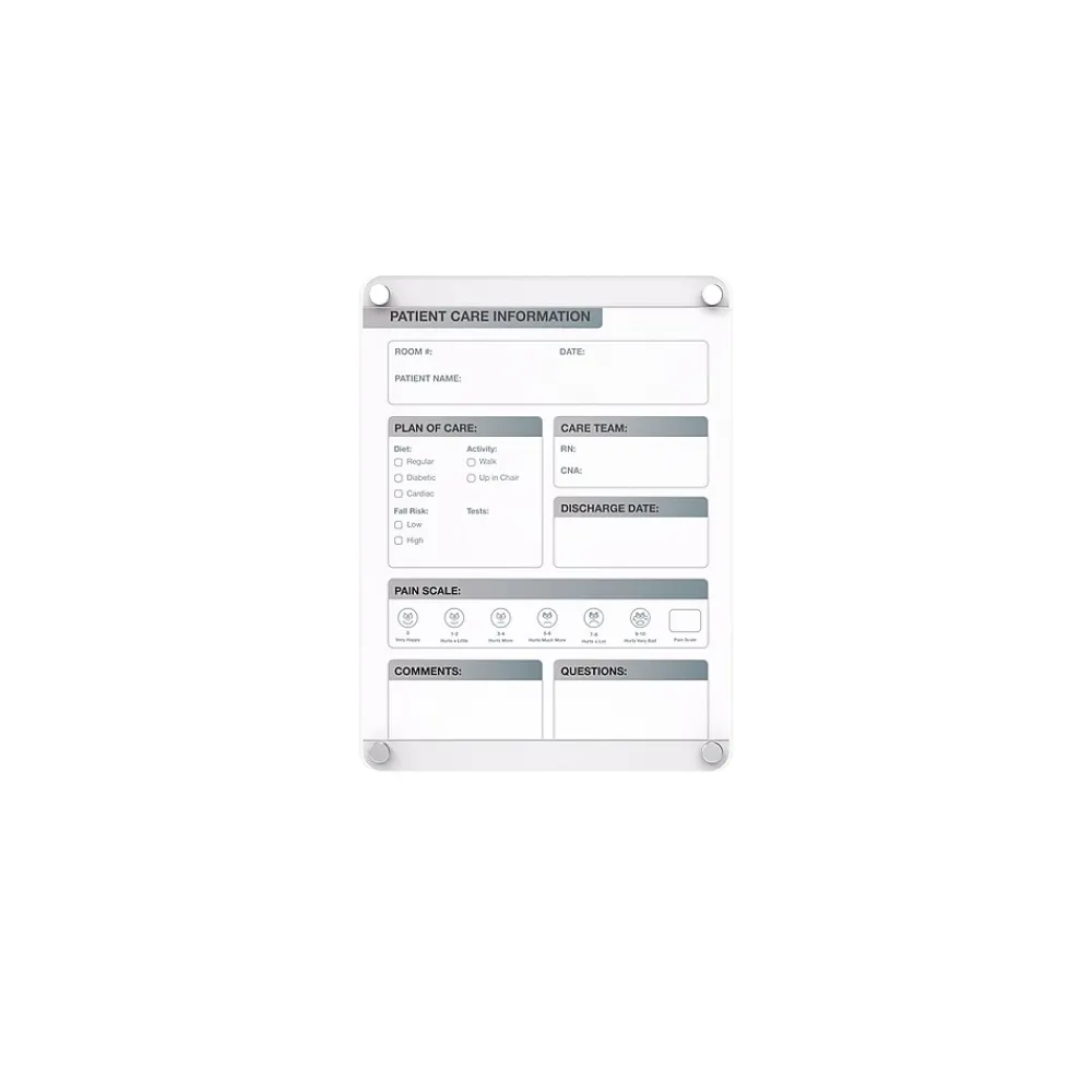 Dry Erase*Ghent Slide Changeable Patient Room Glass Dry-Erase Whiteboard, 36"H x 24" W (GRPHMYRNFM11P-23-12V)