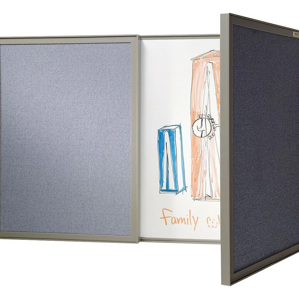 Dry Erase*Ghent VisuALL PC Whiteboard Cabinet with Fabric Bulletin Board Exterior Doors, Gray (41302)