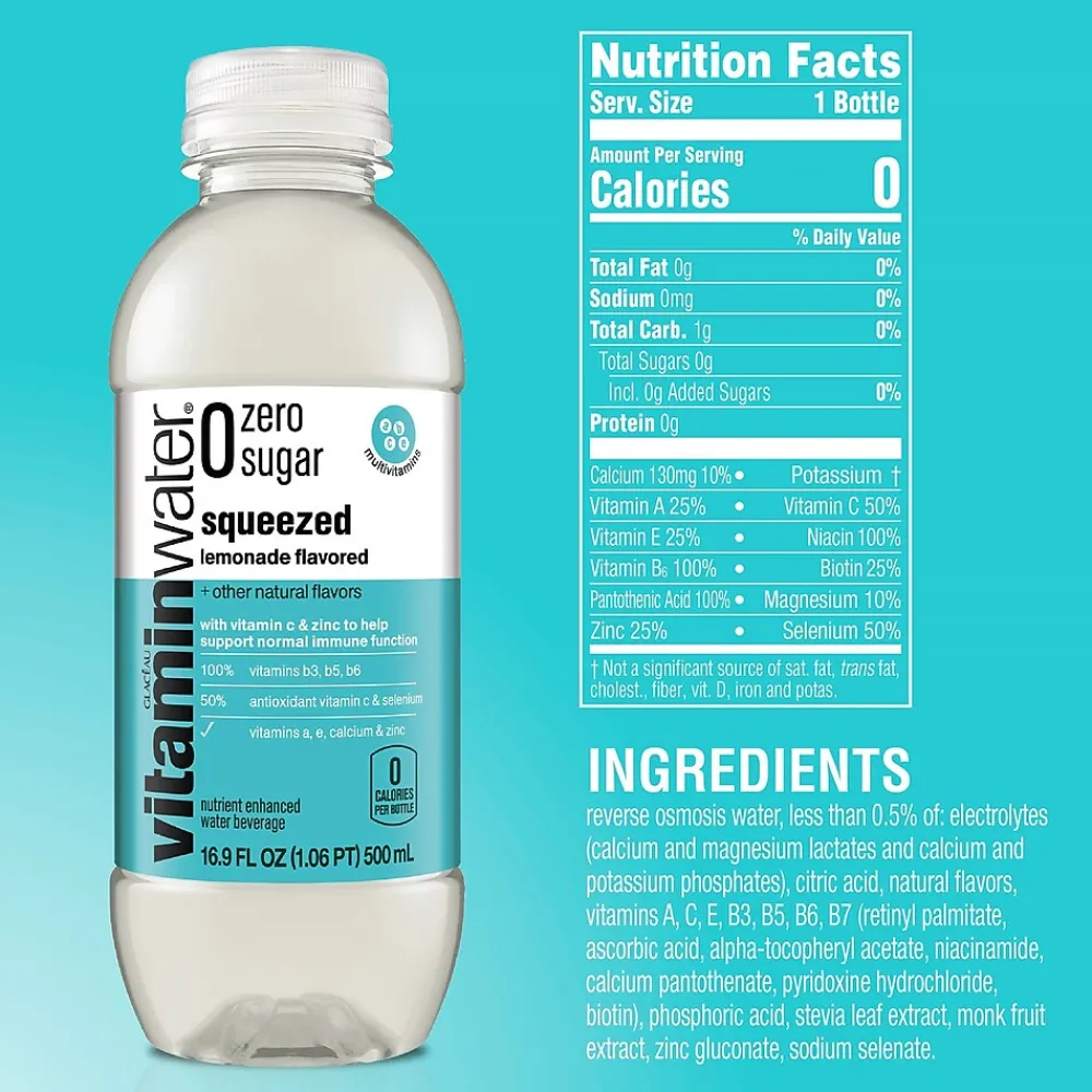 smartwater Glaceau Vitaminwater Zero Squeezed Lemonade Energy Drink 16.9 Fl. Oz., 24/Carton (00786162003508)