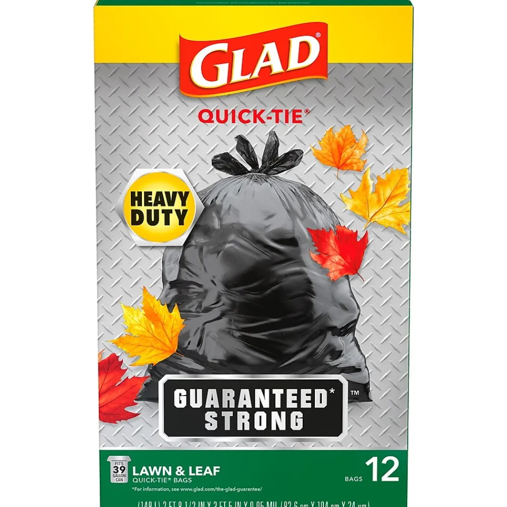 39 Gallon Lawn & Leaf Bags, Black, 12 Bags/Box (70028)<Glad