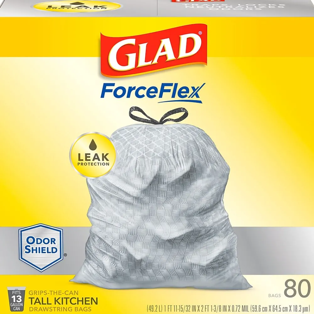 ForceFlex 13-Gallon Scented Kitchen Trash Bag, 0.72 mil, Gain Original, White, 80 Bags/Box (79009)<Glad New