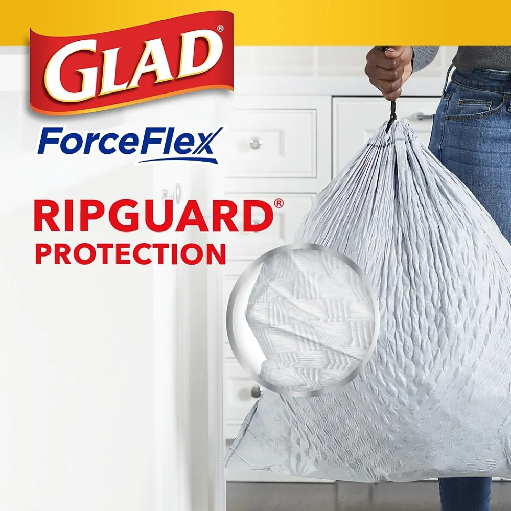 ForceFlex Tall 13 Gallon Kitchen Drawstring Trash Bags, White, 120/Box (78939)<Glad Best