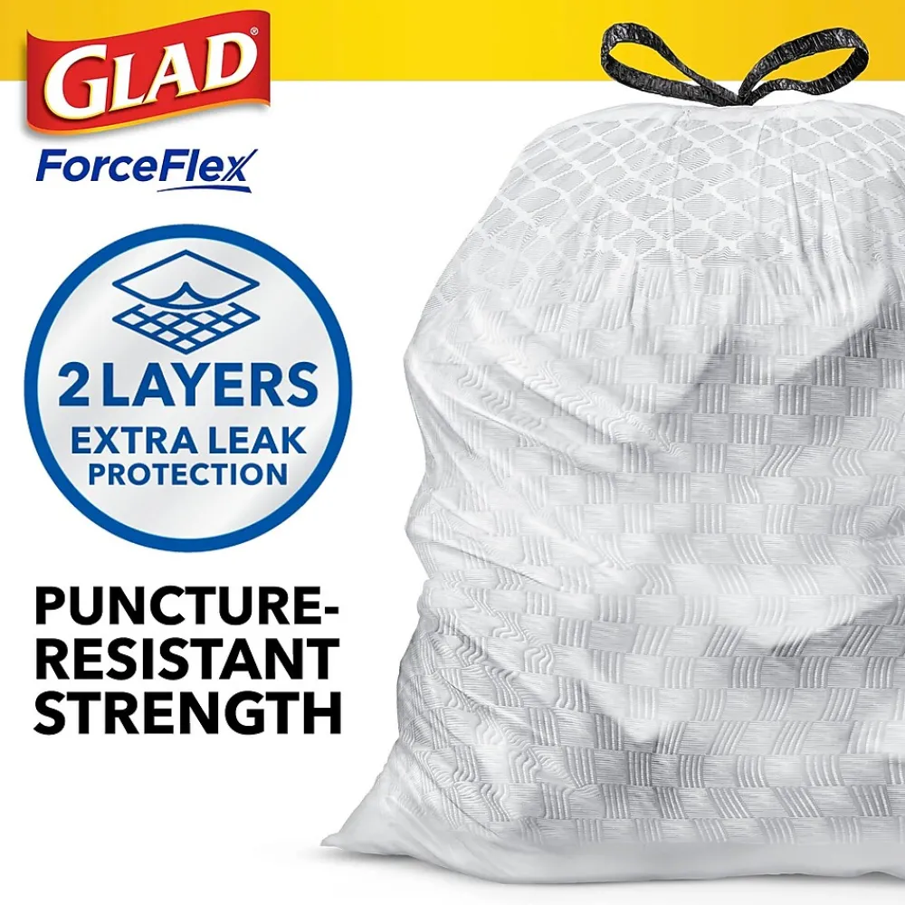ForceFlex Tall 13 Gallon Kitchen Drawstring White Trash Bags, 110/Box (79098)<Glad Sale
