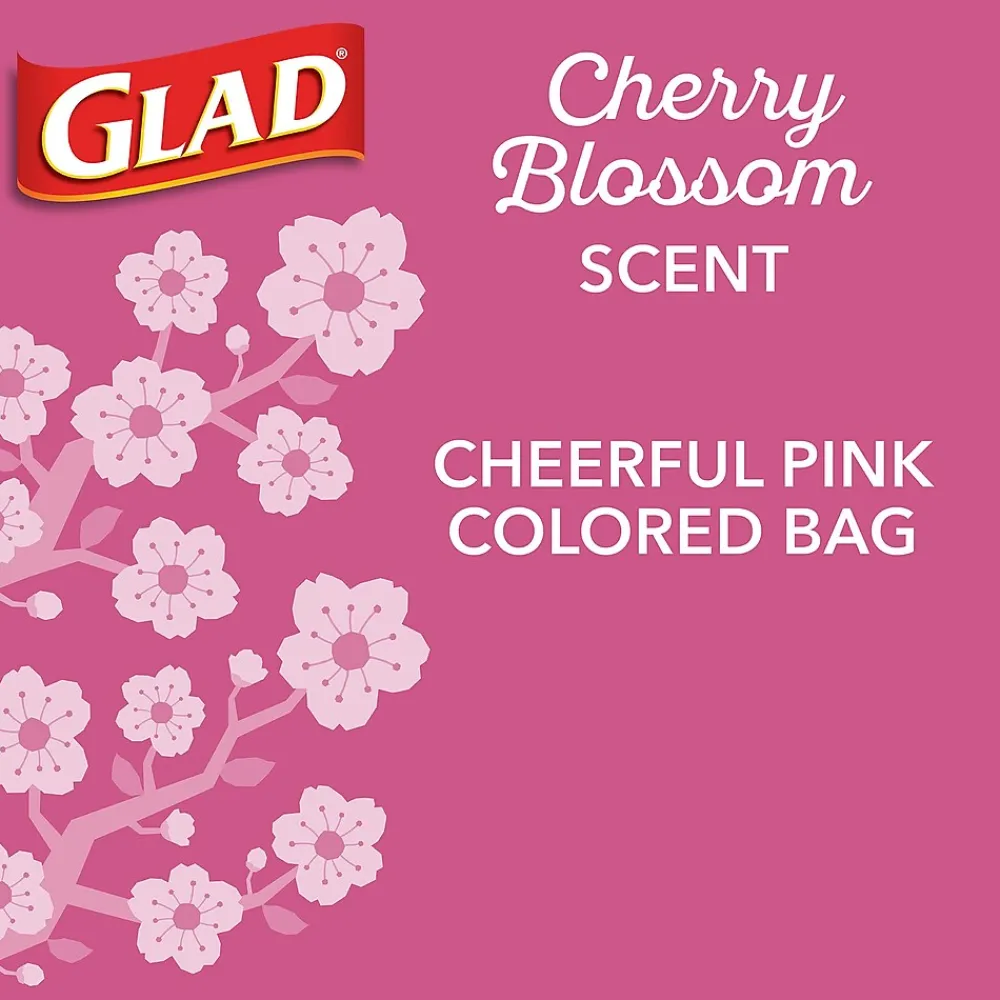 Odorshield 4 Gallon Drawstring Kitchen Trash Bag, Febreeze Cherry Blossom, Pink, 34 Bags/Box (79274)<Glad Sale