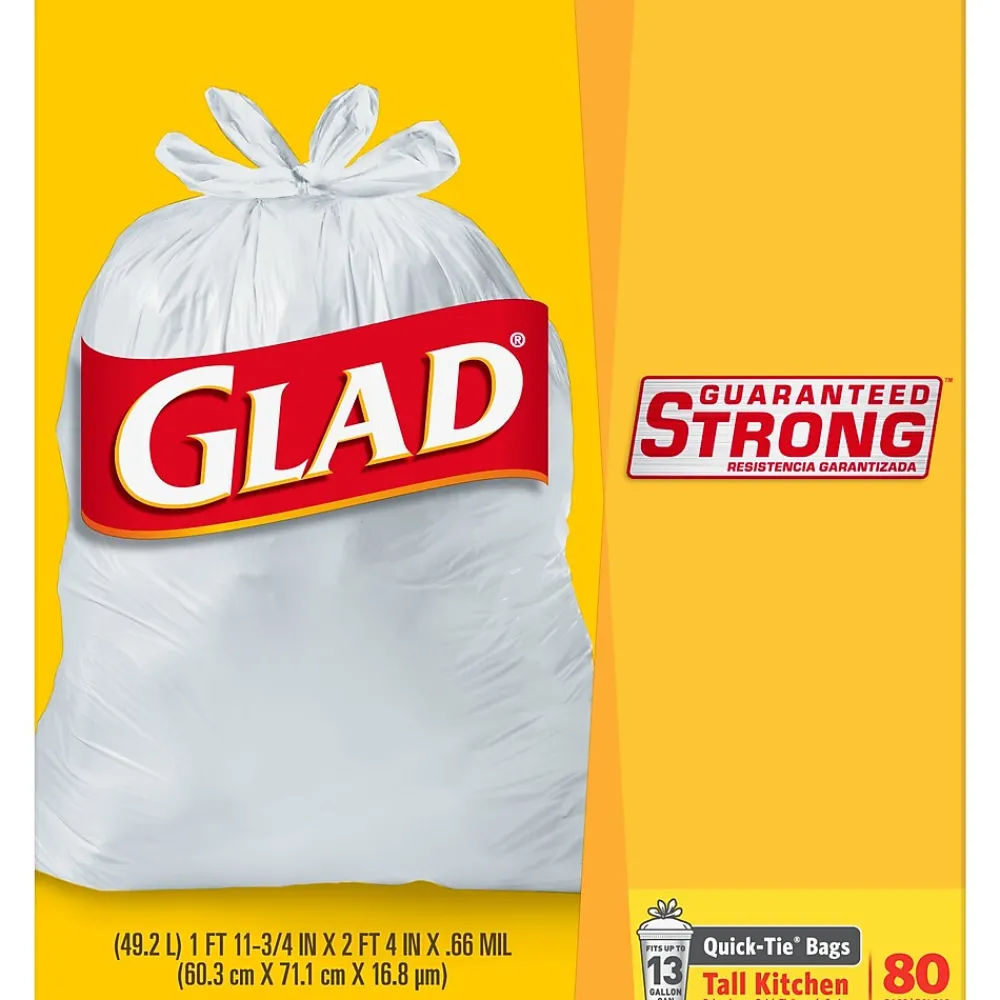 Quick-Tie Tall 13 Gallon Kitchen Trash Bags, 80/Box (60034)<Glad Discount