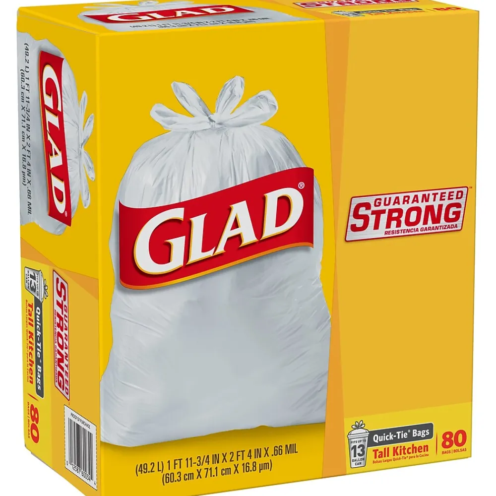 Quick-Tie Tall 13 Gallon Kitchen Trash Bags, 80/Box (60034)<Glad Discount