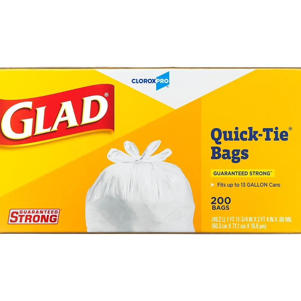 Quick-Tie Tall Kitchen Trash Bags, 13 Gallon, 200/Box (15931)<Glad Online