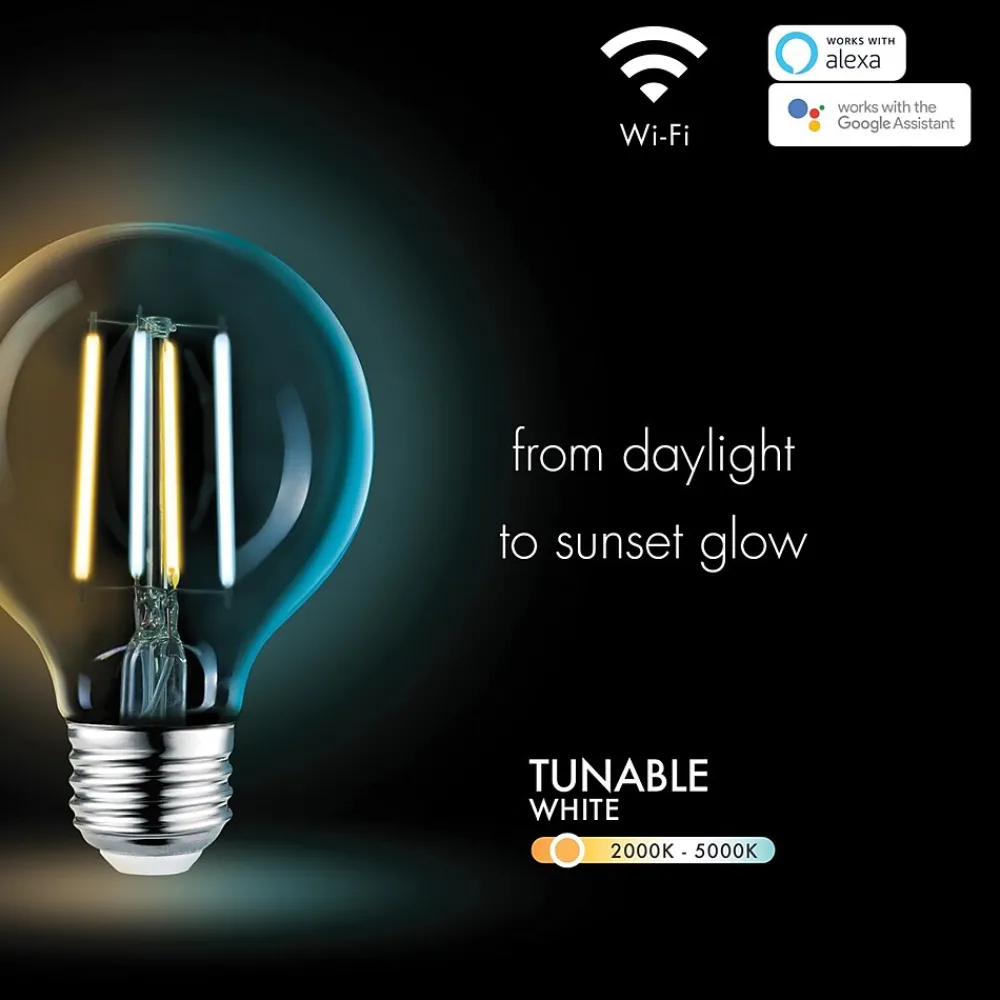 Globe Electric G25-Shape E26-Base Wi-Fi Dimmable Tunable Edison-Style 60-Watt-Equivalent Smart LED Light Bulb, White (34920)