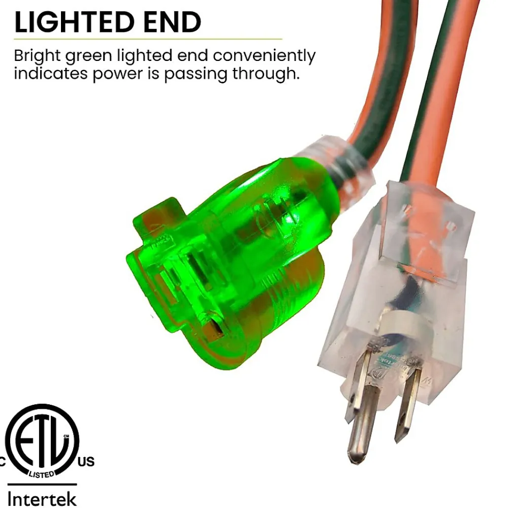 GoGreen Power 16/3 8' Heavy Duty Extension Cord, Lighted End, Orange (GG-13708)