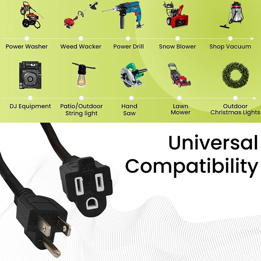 GoGreen Power 100' Indoor/Outdoor Extension Cord, 16 AWG, Black (GG-13700BK)