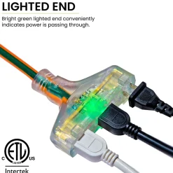 GoGreen Power 50' Indoor/Outdoor Extension Cord, 3-Outlet, 14 AWG, Orange (GG-15150)