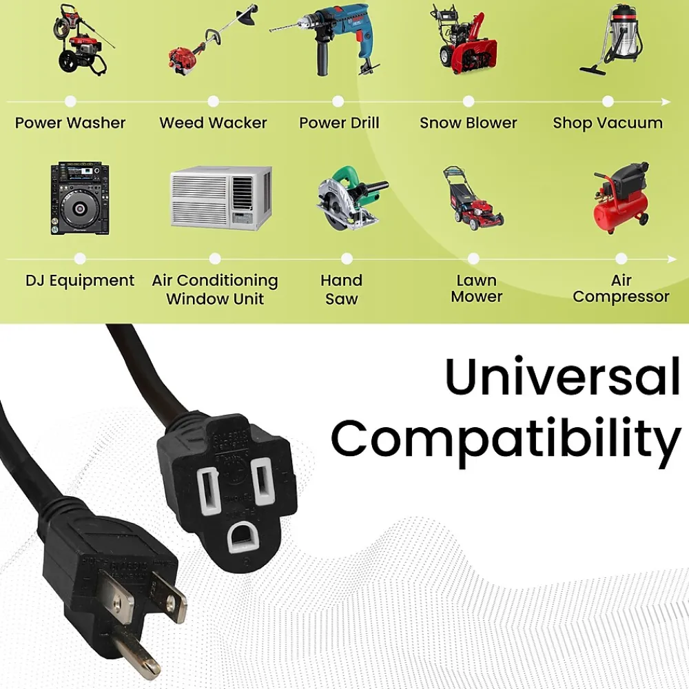 GoGreen Power 50' Indoor/Outdoor Extension Cord, 14 AWG, Black (GG-13850BK)