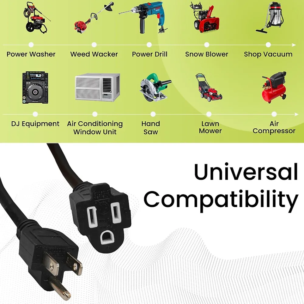 GoGreen Power 25' Indoor/Outdoor Extension Cord, 14 AWG, Black (GG-13825BK)