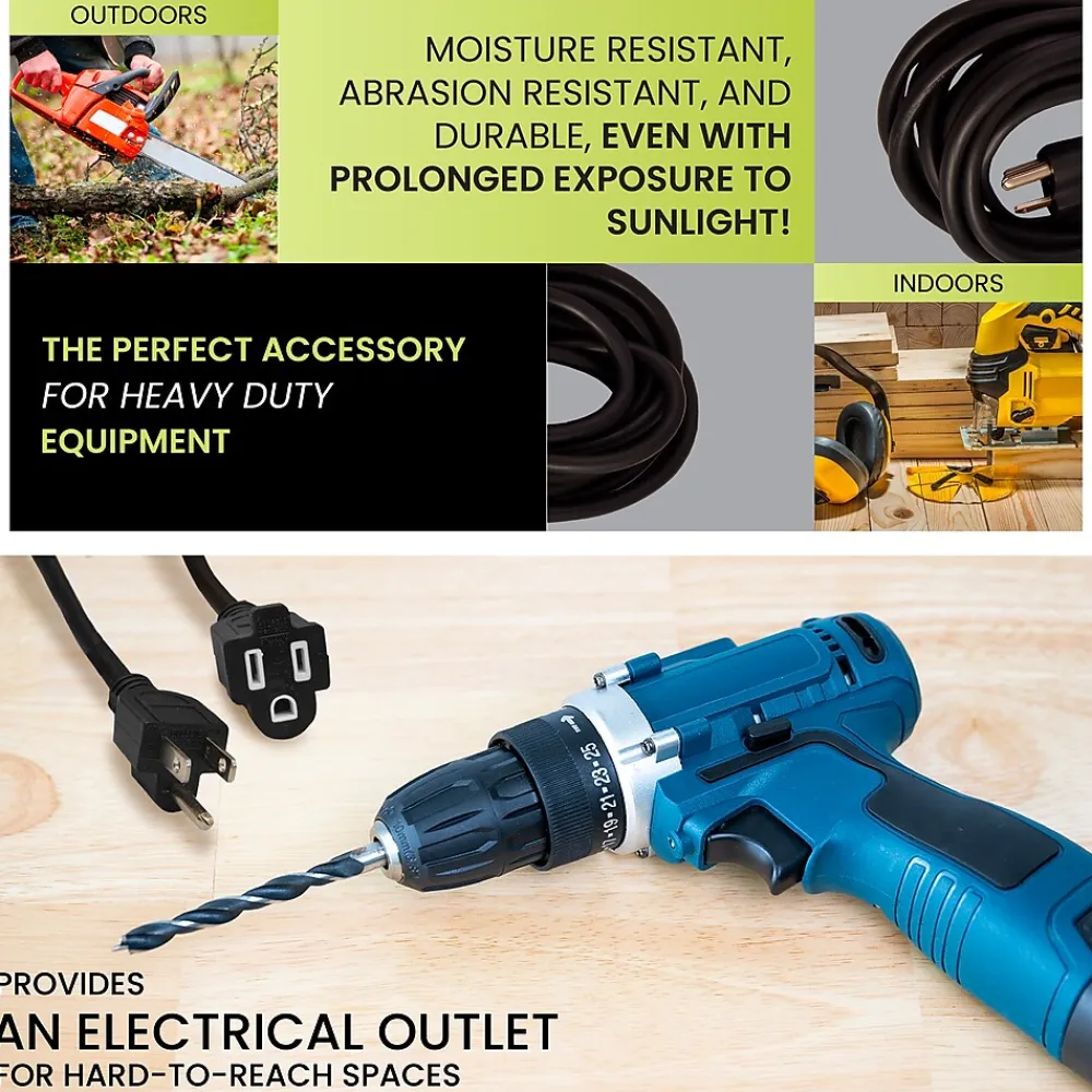 GoGreen Power 25' Indoor/Outdoor Extension Cord, 16 AWG, Black (GG-13725BK)