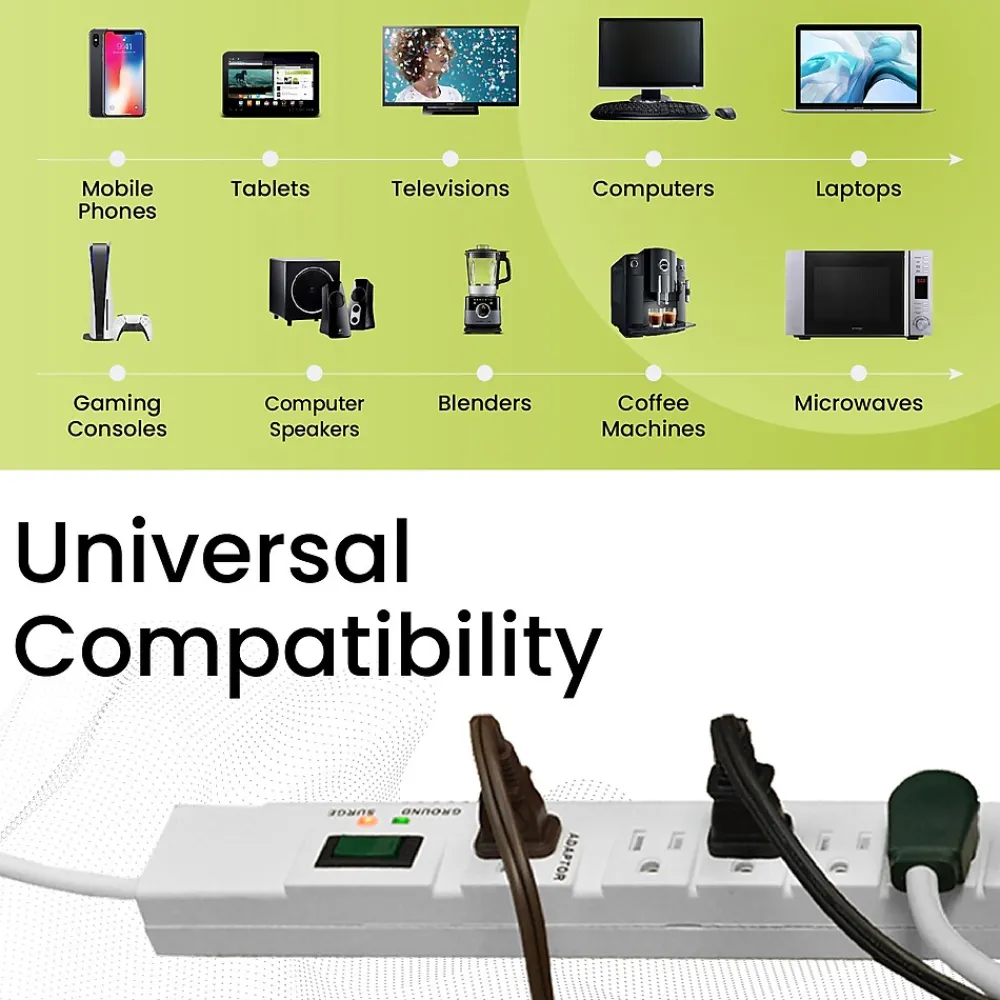 GoGreen Power 6' Metal Surge Protector, 7 Outlets, White (GG-17636)